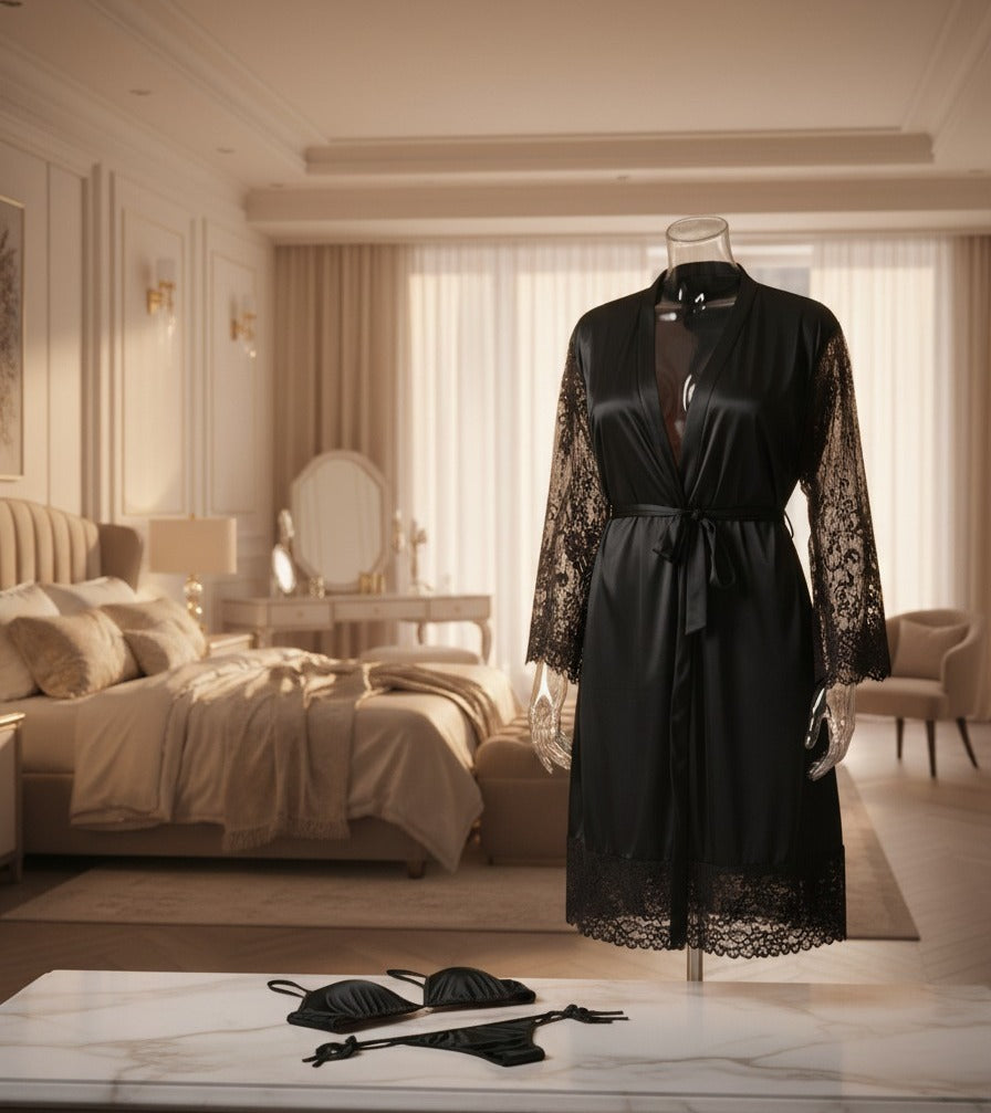 Two Hearts 3-Piece Silk Nighty with Bra & Panty Set β Elegant Nightwear