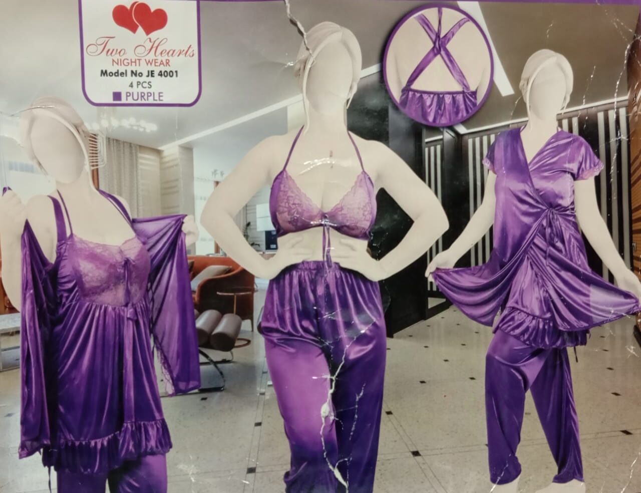 Women’s 4-Piece Nighty Set – Satin & Net