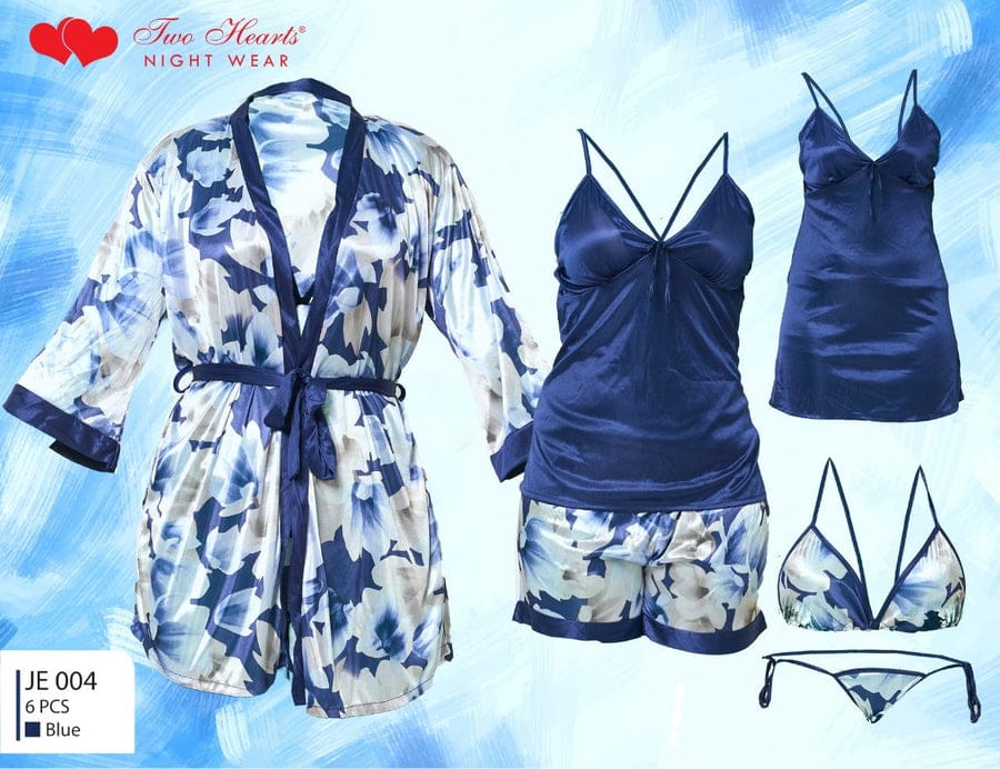 Two Hearts 6-Piece Nighty Set β Premium Luxury Nightwear