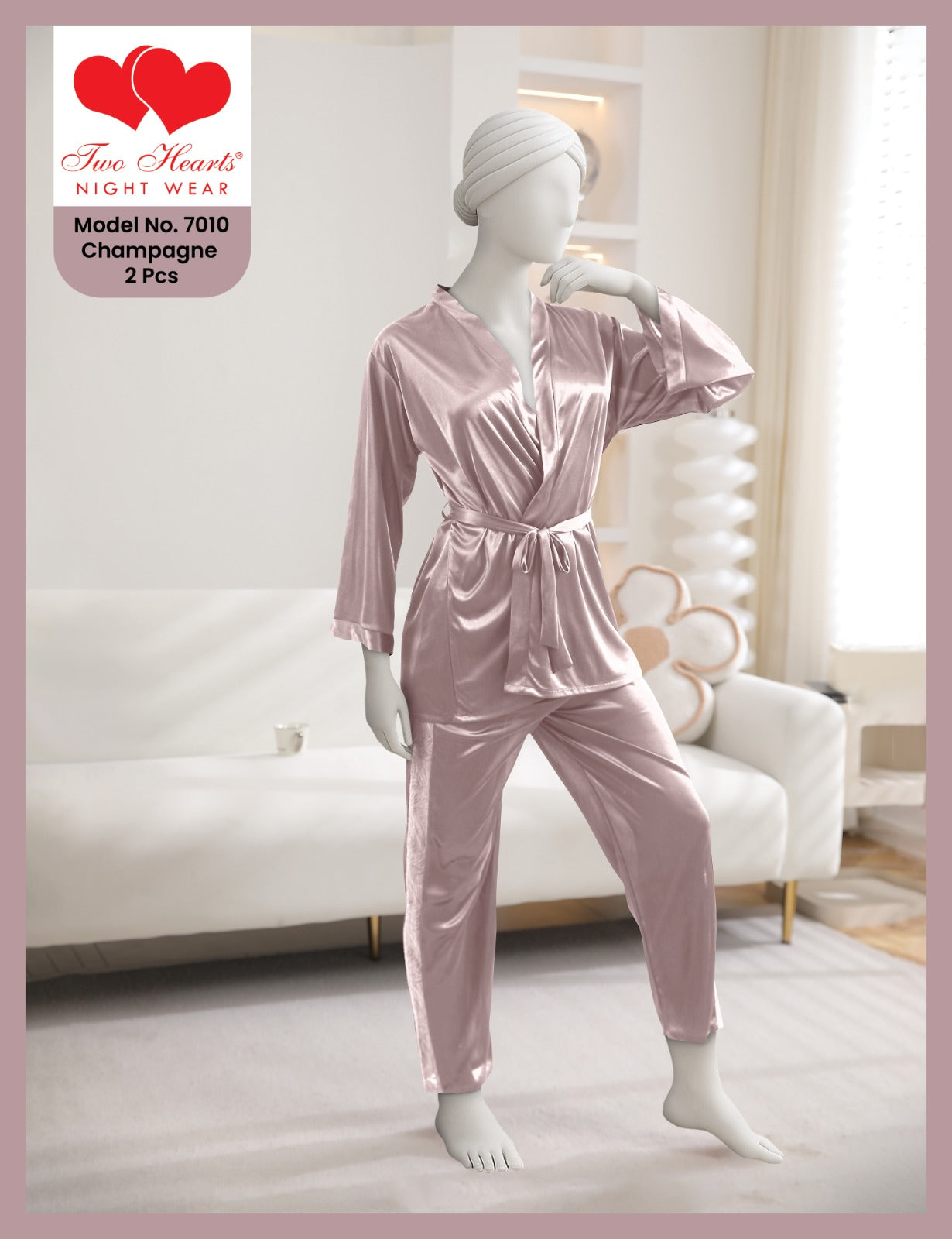Two Hearts Nightwear 2 Pcs Satin Set