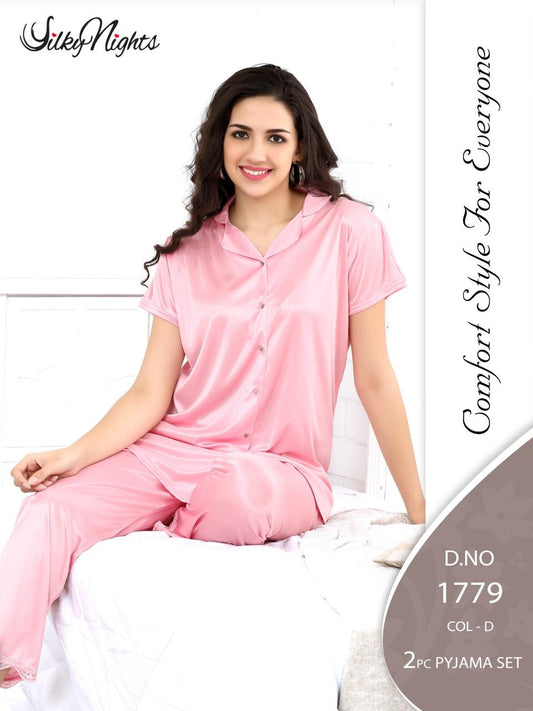 Silky Nights Imported Silk Nightwear Set – 2 Piece Trouser & Shirt