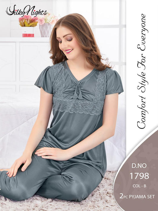 Silky Nights Imported Silk Nightwear Set – 2 Piece Trouser & Shirt