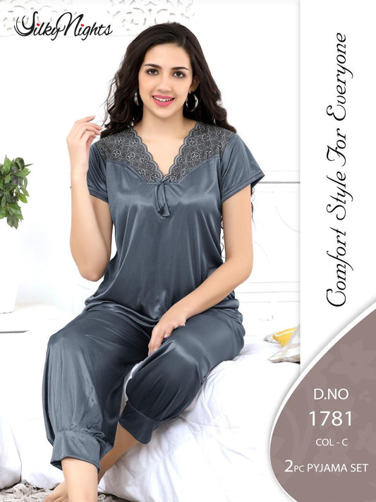 Silky Nights Imported Silk Nightwear Set – 2 Piece Trouser & Shirt