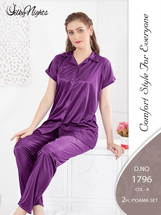 Silky Nights Imported Silk Nightwear Set – 2 Piece Trouser & Shirt