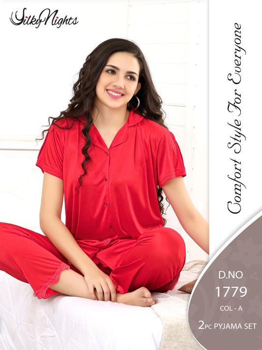 Silky Nights Imported Silk Nightwear Set – 2 Piece Trouser & Shirt