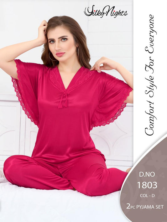 Silky Nights Imported Silk Nightwear Set – 2 Piece Trouser & Shirt