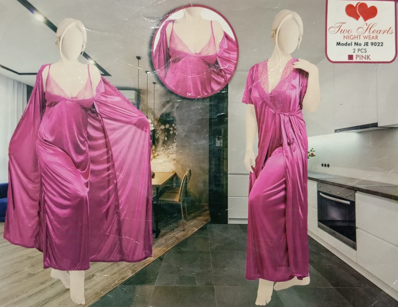 Women’s 2-Piece Satin Nightwear Set – Gown & Nighty