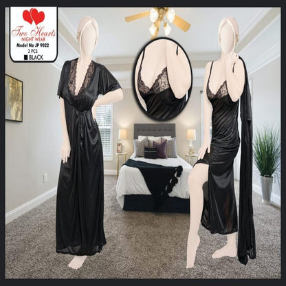 Women’s 2-Piece Satin Nightwear Set – Gown & Nighty