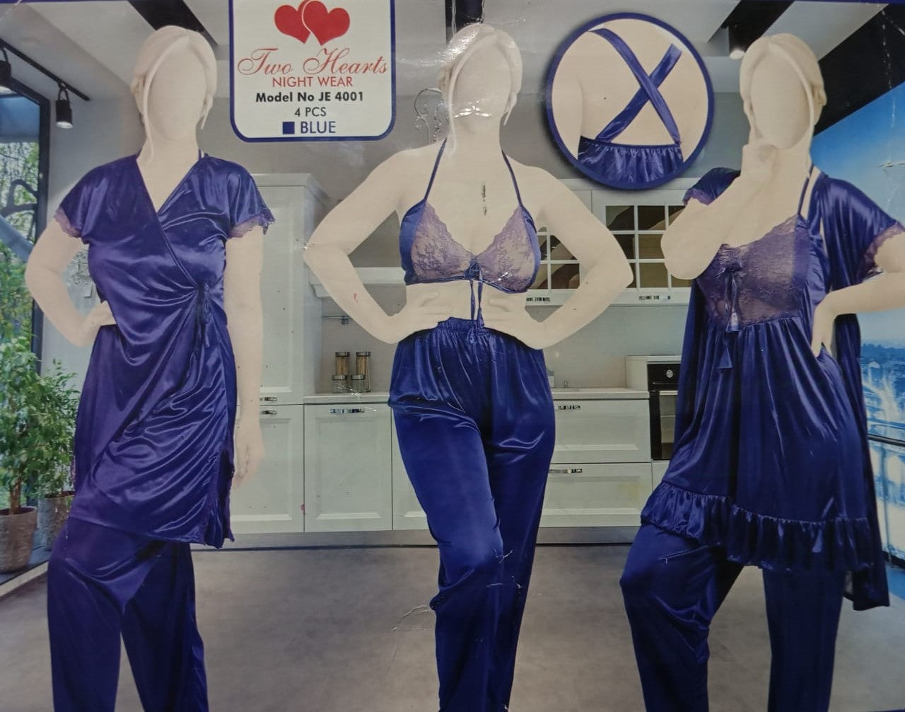 Women’s 4-Piece Nighty Set – Satin & Net