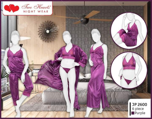 Women’s 6-Piece Satin Nightwear Set – Luxury Nighty Collection
