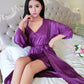 2 Pcs Satin Short Night Dress with Full Sleeves Robe – Elegant Women’s Nightwear