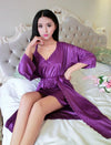 2 Pcs Satin Short Night Dress with Full Sleeves Robe – Elegant Women’s Nightwear