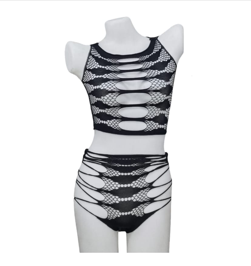 Sexy 2-Piece Fishnet Bodystocking Set