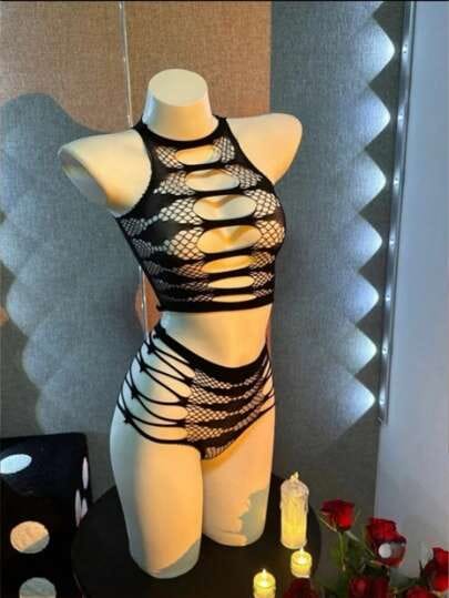 Sexy 2-Piece Fishnet Bodystocking Set