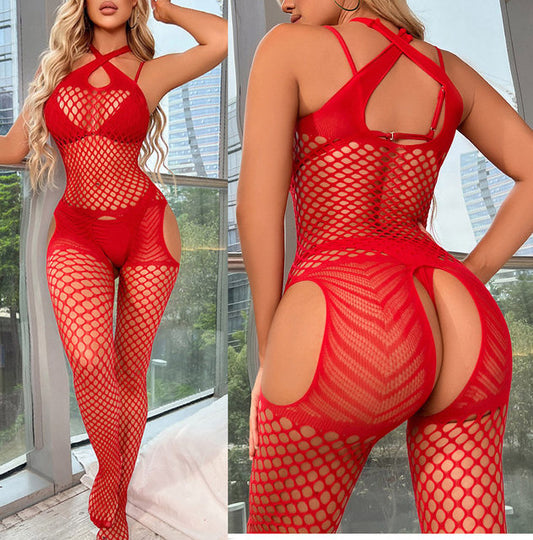 New Red Full Bodystocking for Women – Fishnet Sheer Mesh Bodysuit