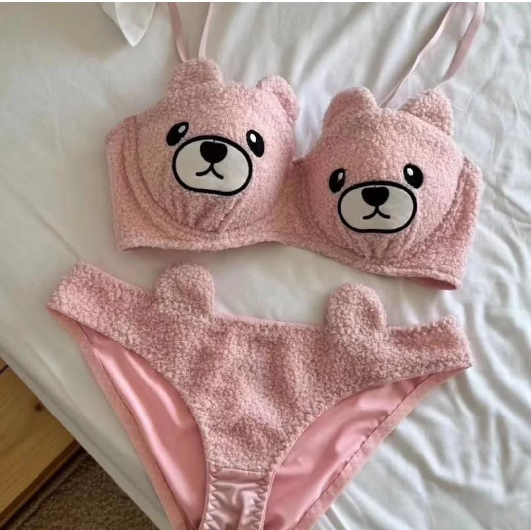 Premium Imported Soft Plush Bear Design Bra & Panty Set – High Quality