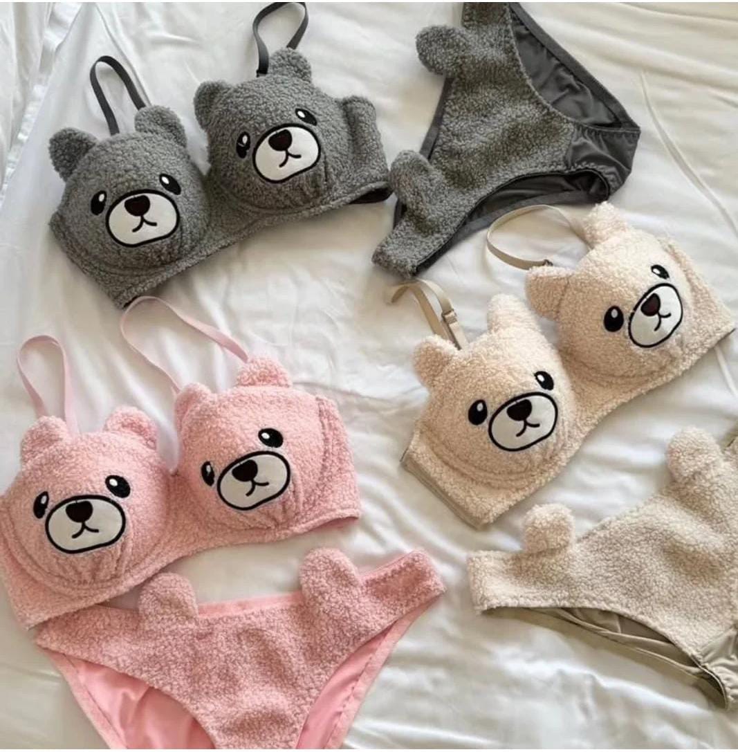 Premium Imported Soft Plush Bear Design Bra & Panty Set – High Quality