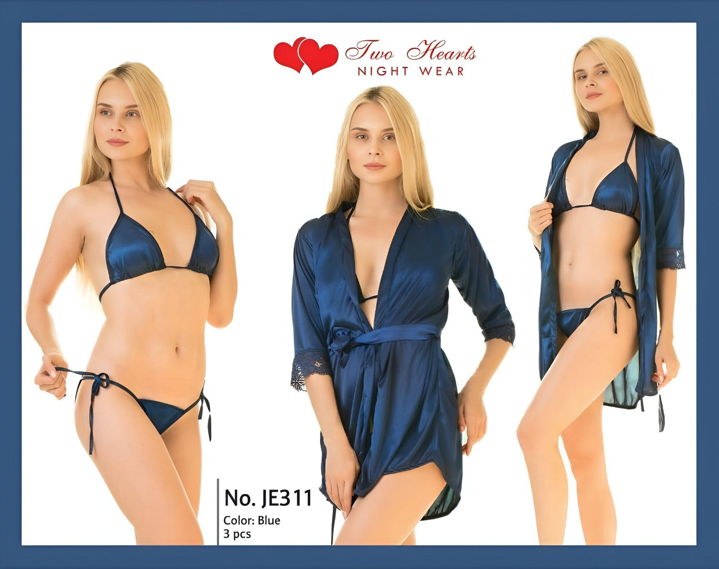 Women’s Gown with Bra & Panty Set – Elegant 3-Piece Nightwear