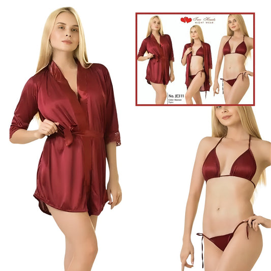 Women’s Gown with Bra & Panty Set – Elegant 3-Piece Nightwear