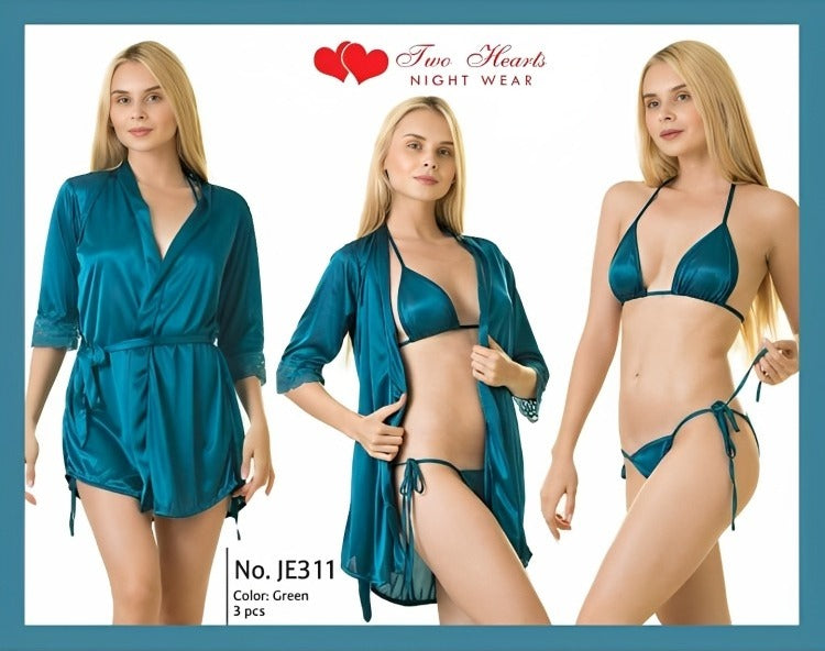 Women’s Gown with Bra & Panty Set – Elegant 3-Piece Nightwear