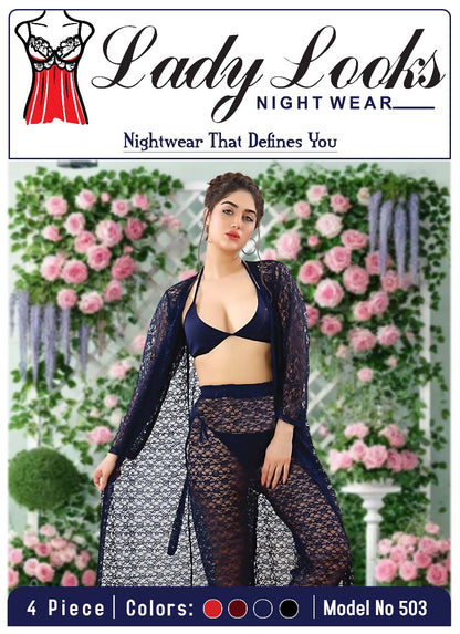 Lady Looks Premium 4-Piece Nightwear Set – Model 503