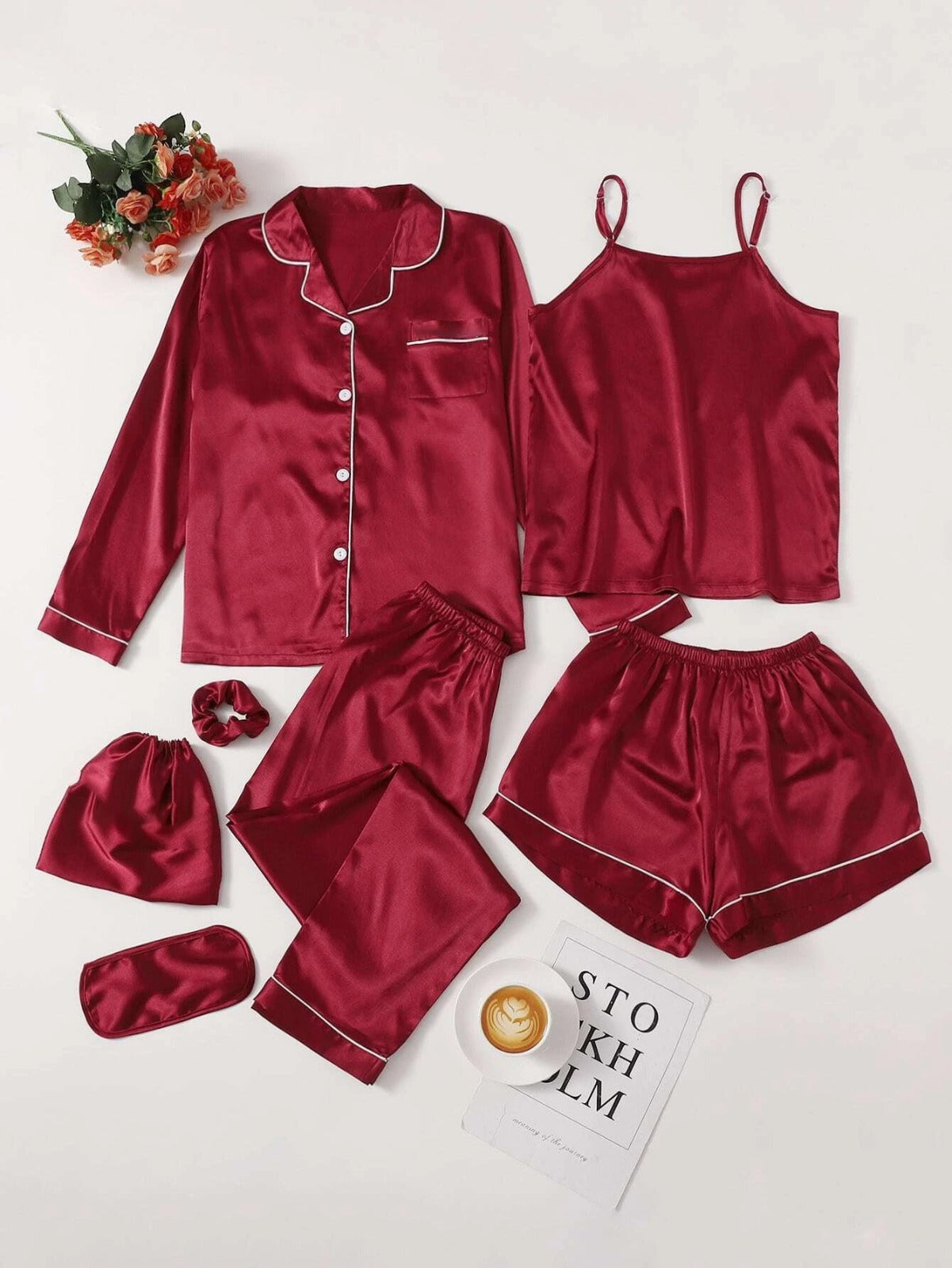 remium 7-Piece Imported Silk Nightwear Set
