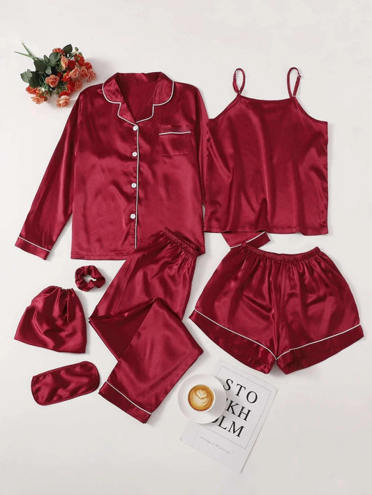 remium 7-Piece Imported Silk Nightwear Set