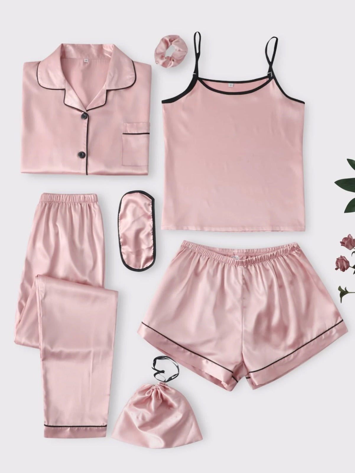 remium 7-Piece Imported Silk Nightwear Set