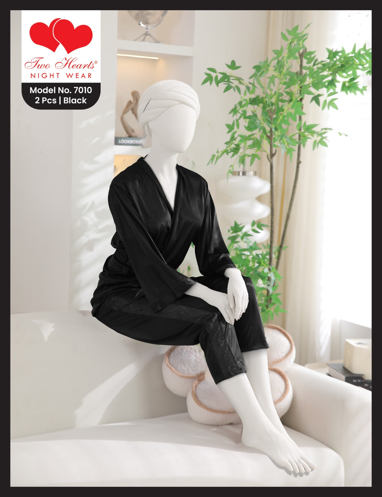 Two Hearts Nightwear 2 Pcs Satin Set