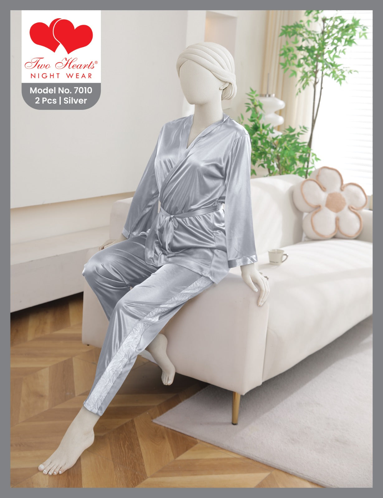 Two Hearts Nightwear 2 Pcs Satin Set