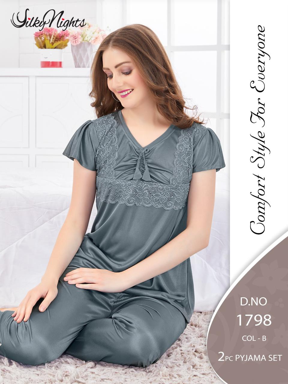 Silky Nights Imported Silk Nightwear Set – 2 Piece Trouser & Shirt