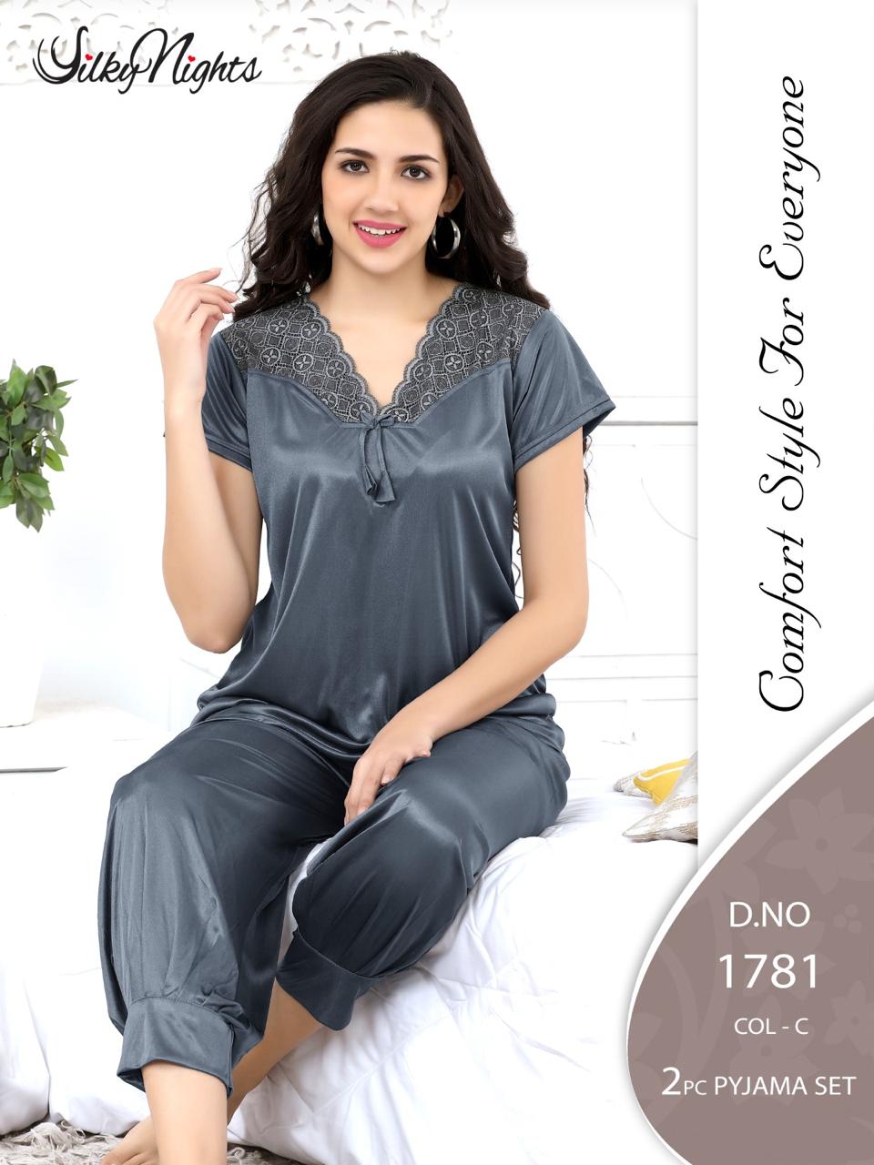 Silky Nights Imported Silk Nightwear Set – 2 Piece Trouser & Shirt