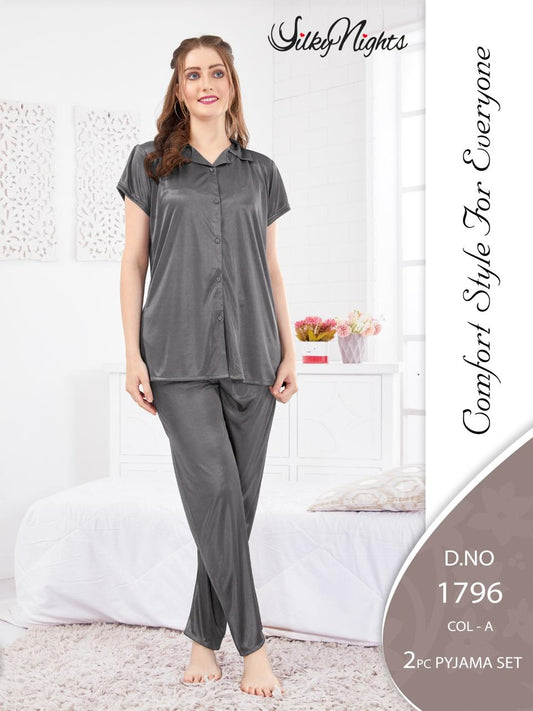 Silky Nights Imported Silk Nightwear Set – 2 Piece Trouser & Shirt
