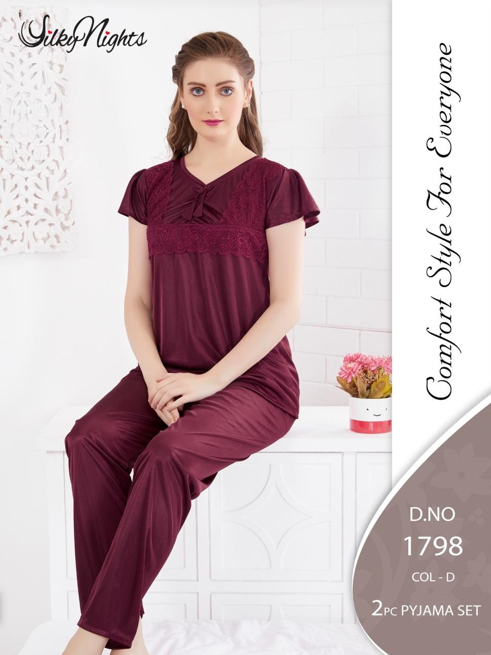 Silky Nights Imported Silk Nightwear Set – 2 Piece Trouser & Shirt