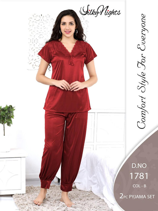 Silky Nights Imported Silk Nightwear Set – 2 Piece Trouser & Shirt