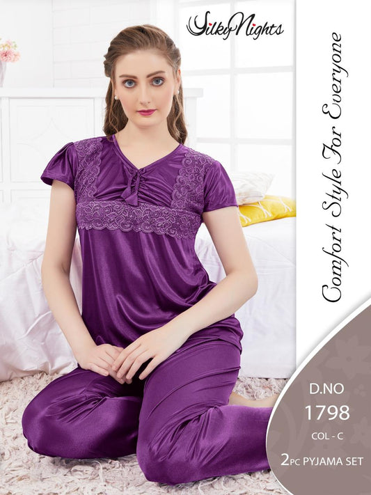 Silky Nights Imported Silk Nightwear Set – 2 Piece Trouser & Shirt