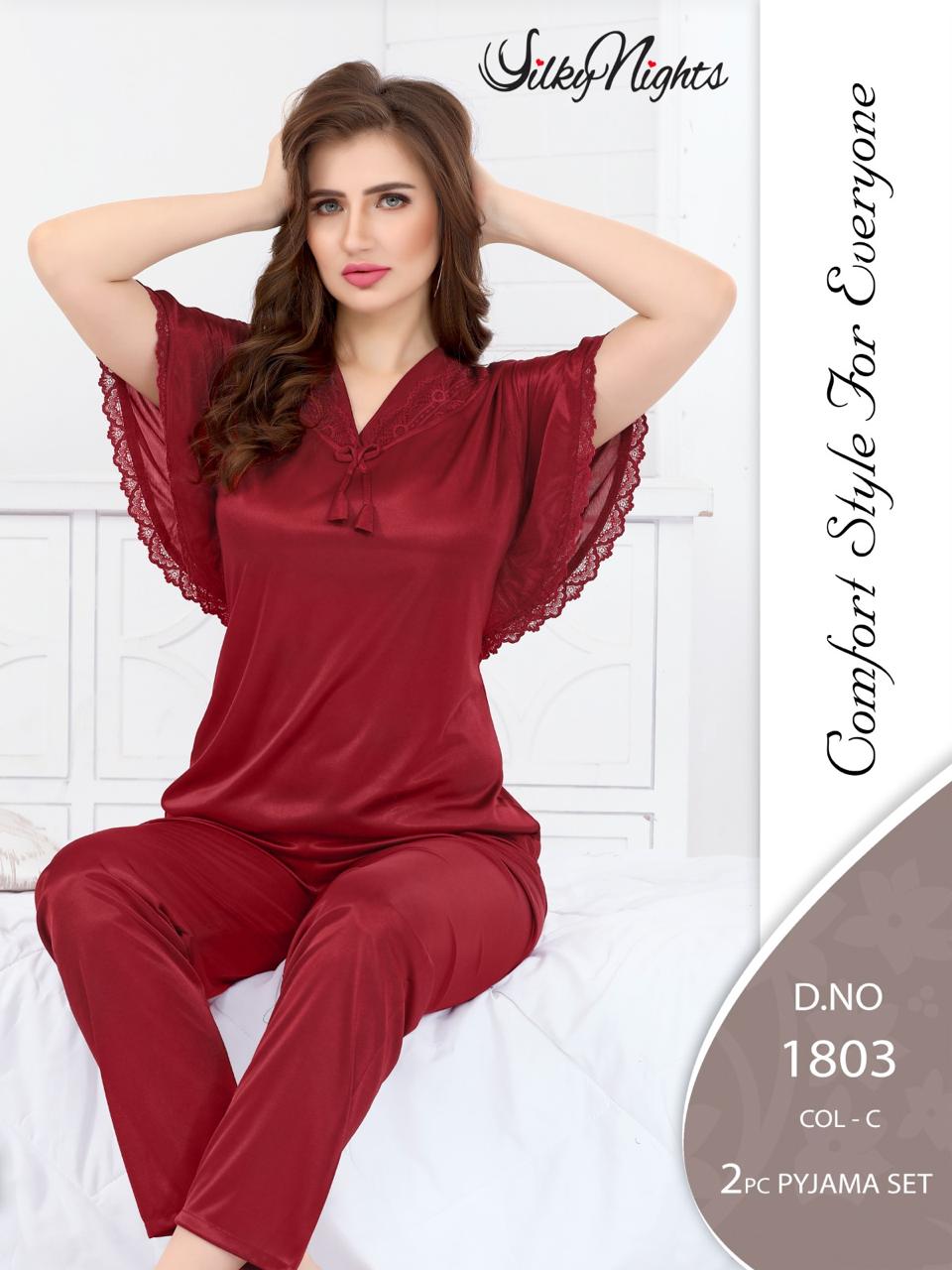 Silky Nights Imported Silk Nightwear Set – 2 Piece Trouser & Shirt