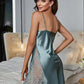 Satin Pajama Nightgown with Contrast Eyelash Lace & Bow Detail