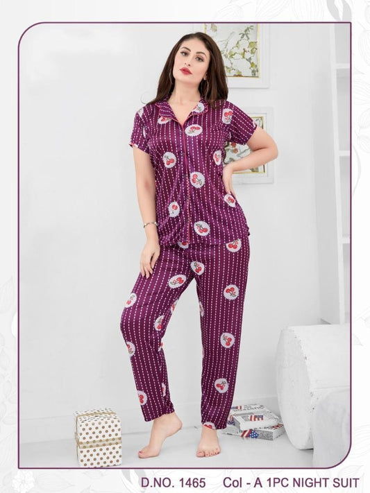 Premium Silk Trouser Shirt Nightwear – Cherry Design