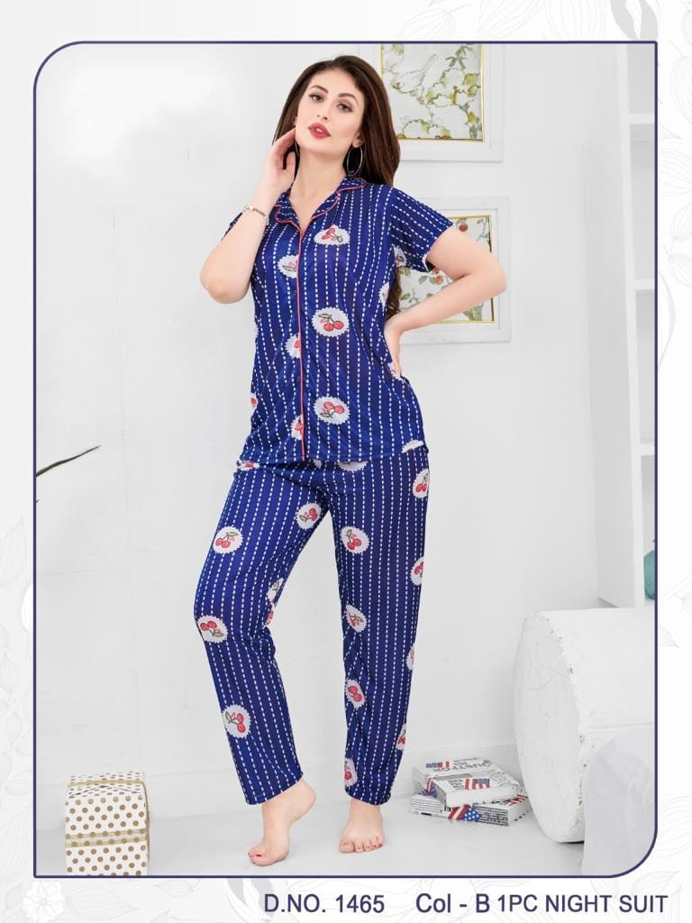 Premium Silk Trouser Shirt Nightwear – Cherry Design