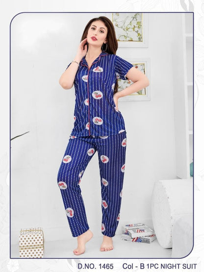 Premium Silk Trouser Shirt Nightwear – Cherry Design
