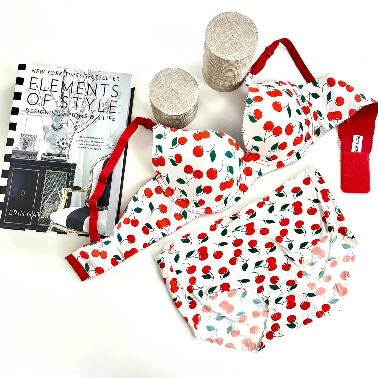 Fancy Printed Cherry Design Pushup Bra Panty Set