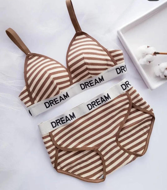 Soft Padded Line Bra & Panty Set - Brown