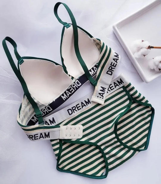 Soft Padded Line Bra & Panty Set - Green