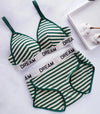 Soft Padded Line Bra & Panty Set - Green