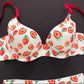 Fancy Printed Strawberry Design Pushup Bra Panty Set